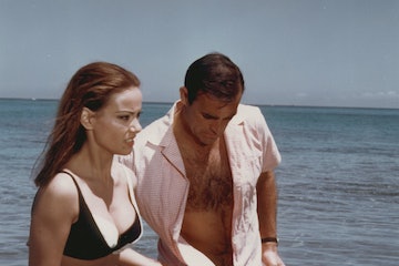 French actress Claudine Auger and Scottish actor Sean Connery star in director Terence Young's 1965 ...